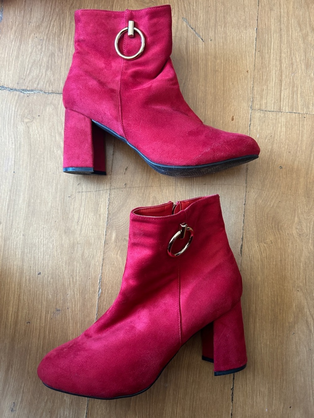 Women's Red Suede Block Heel Ankle Boots